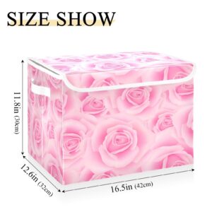 ALAZA Seamless Pattern with Pink Roses Storage Bins with Lids,Fabric Storage Boxes Baskets Containers Organizers for Clothes and Books