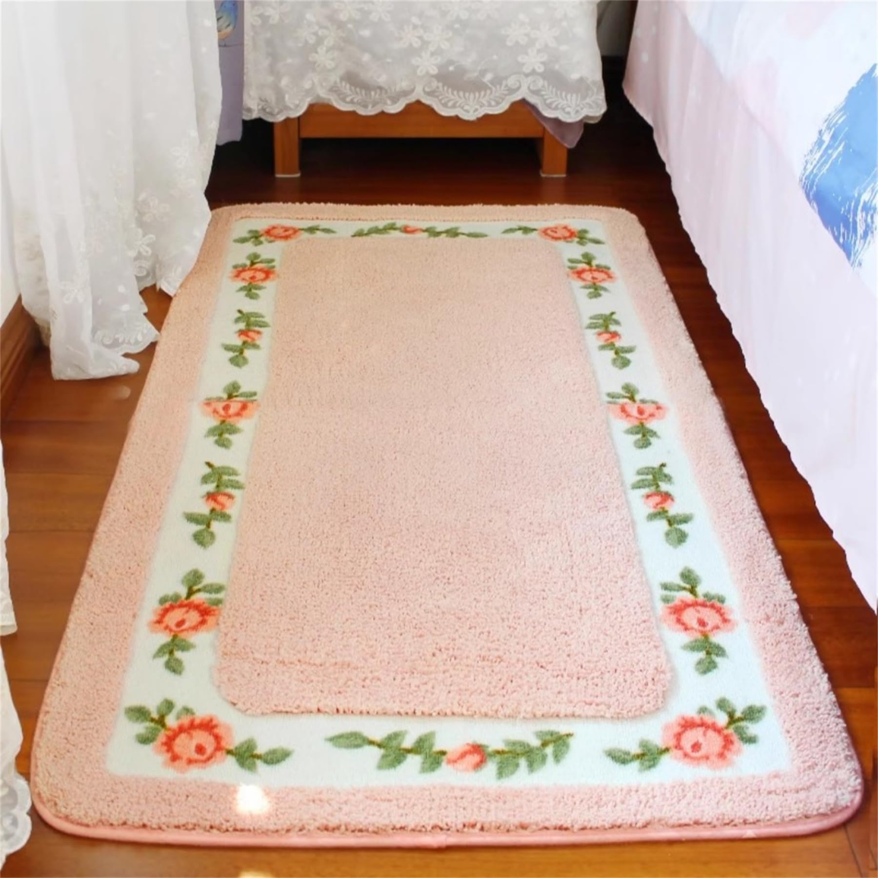 Soft Floral Area Rug Washable Elegant Shabby Rose Rug Non Slip Living Room Floor Rugs Shaggy Carpet for Bedroom (31.5''x47.2'', Pink)