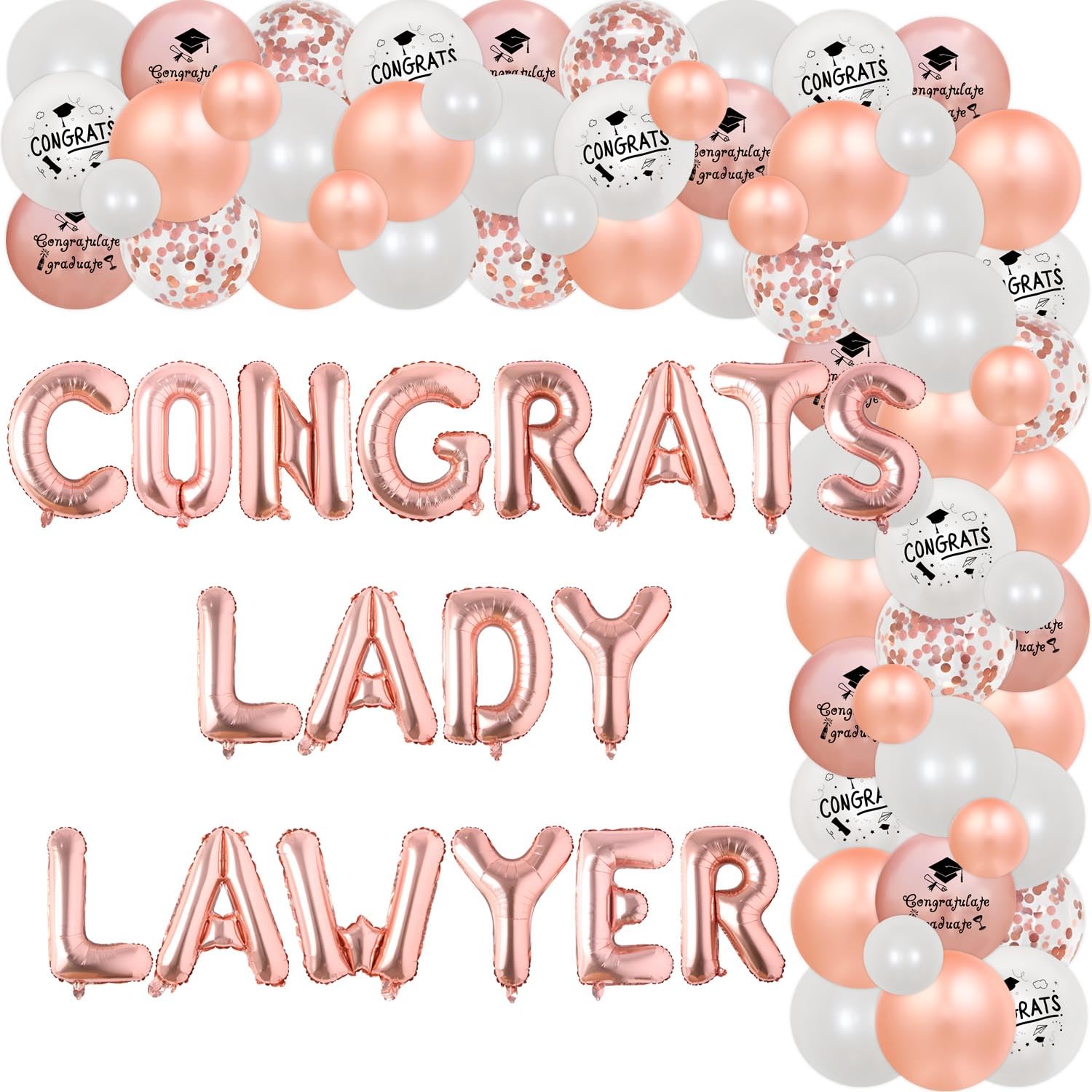 Law School Graduation Party Decoration 2025 - Rose Gold Lawyer Grad Congrats Lady Lawyer Balloon Banner Rose Gold White Congrats Balloon Garland Arch Kit for Law Day Decor Future Lawyer Party Supplies