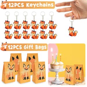 BOIKOKY 110Pcs Fox Birthday Decorations Fox Party Favors with Slap Bracelets Keychain Temporary Tattoo Stickers Badges Gift Bags for Kids Woodland Baby Shower Jungle Safari Party Supplies