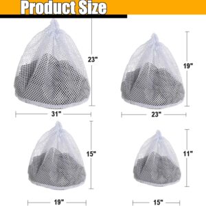 4 pcs Commercial Mesh Laundry Bag - Sturdy Mesh Material with Drawstring Closure. Ideal Machine Washable Mesh Laundry Bag for Factories, College, Dorm and Apartment Dwellers(4Set-M,L,XL,XXL)