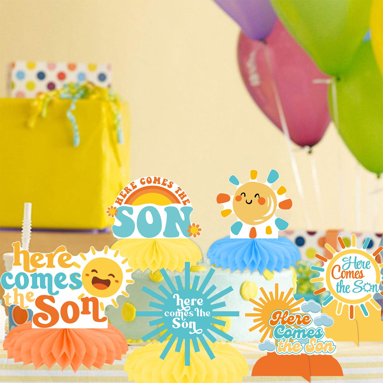 Here Comes The Son Honeycomb Centerpieces Here Comes The Son Baby Shower Decorations 13Pcs Sun Centerpieces for Table Sunshine Baby Shower Supplies Boho Sun Rainbow Party Table Decoration