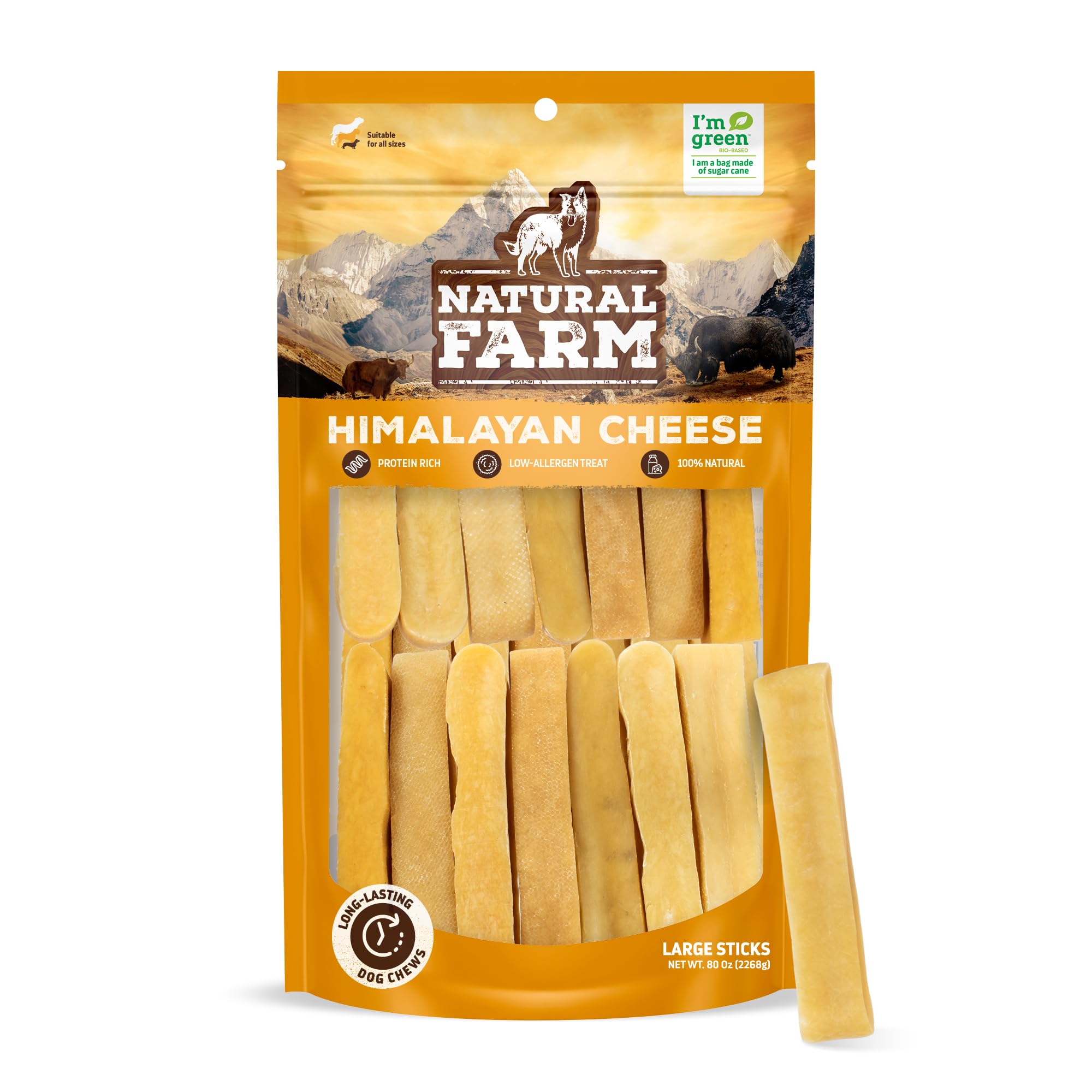 Natural Farm Himalayan Yak Cheese, Protein-Rich, Low-Allergen, Lactose-Free, Gluten-Free, 100% Natural - Large, Net Wt. 80 oz, 2268g