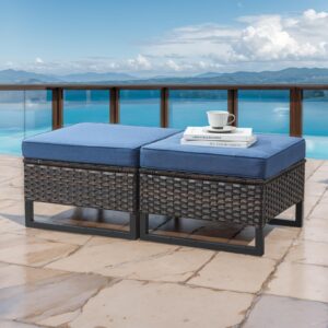 hummuh outdoor ottomans for patio set of 2 pe wicker outdoor footstool with removable weather-resistant cushions for patio, backyard