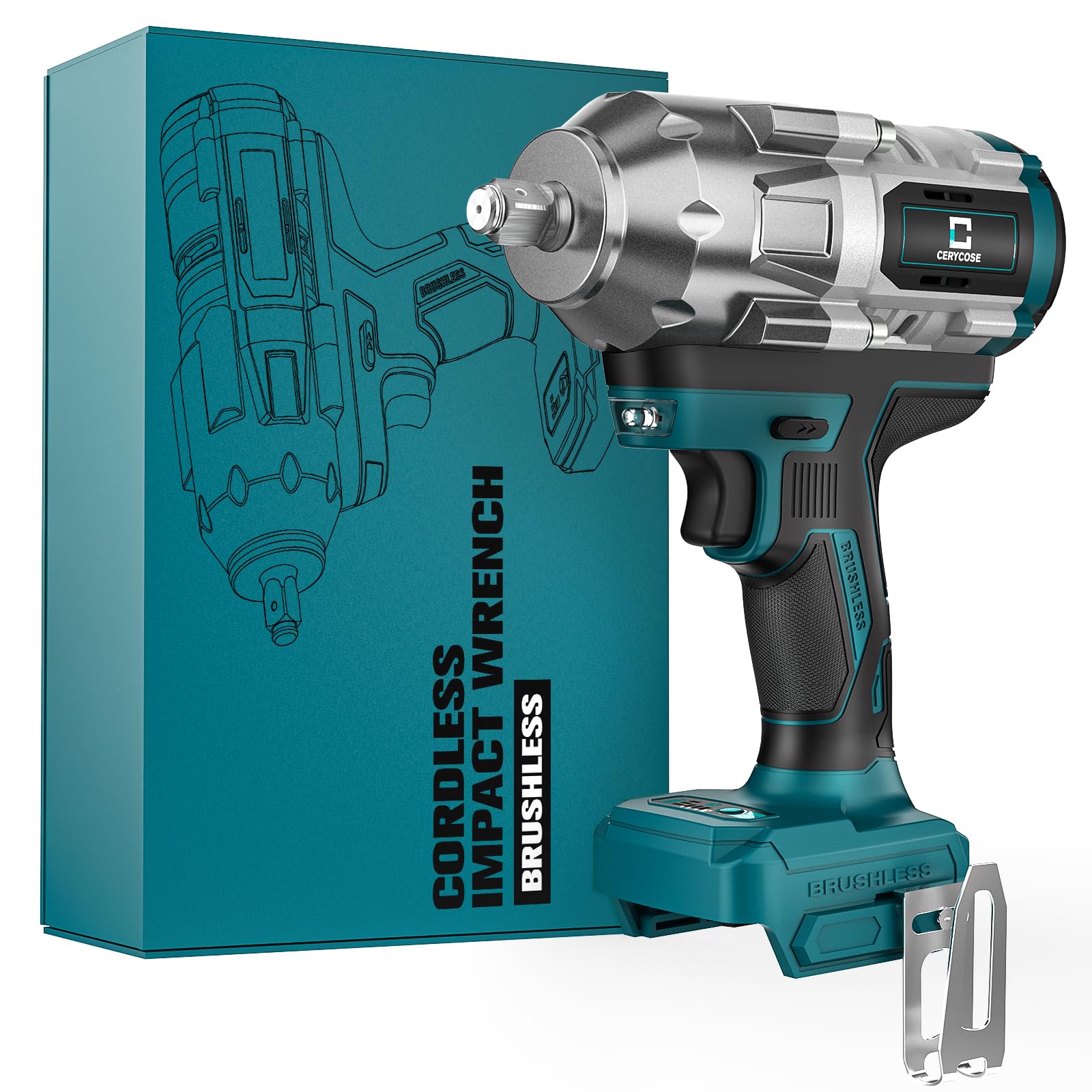 Cordless Impact Wrench 1/2 inch for Makita Battery, 900FT-LBS (1200N.m) Brushless Electric Impact Gun Includes LED Work Light, Bare Tool Only (950Ft-lbs Wrench Bare Tool)