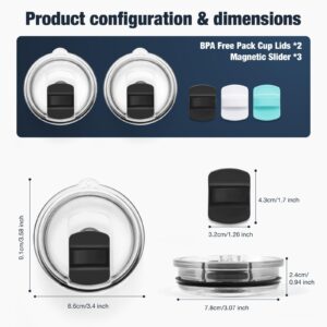 20 oz Tumbler Lids,Magnetic Tumbler Lid Replacement for YETI,BPA Free 2 Pack Black Tumbler Lids & 3 Pack Magnetic Slider