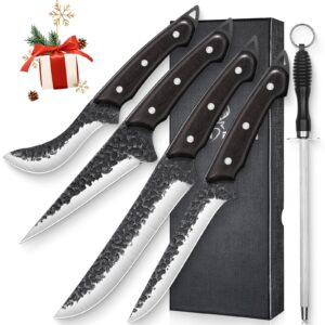 tan ren boning knife set, 6pcs butcher knife set for meat cutting, hand forged skinning set with sharpening rod, high carbon steel meat trimming knife for kitchen & outdoor, christmas gift for men