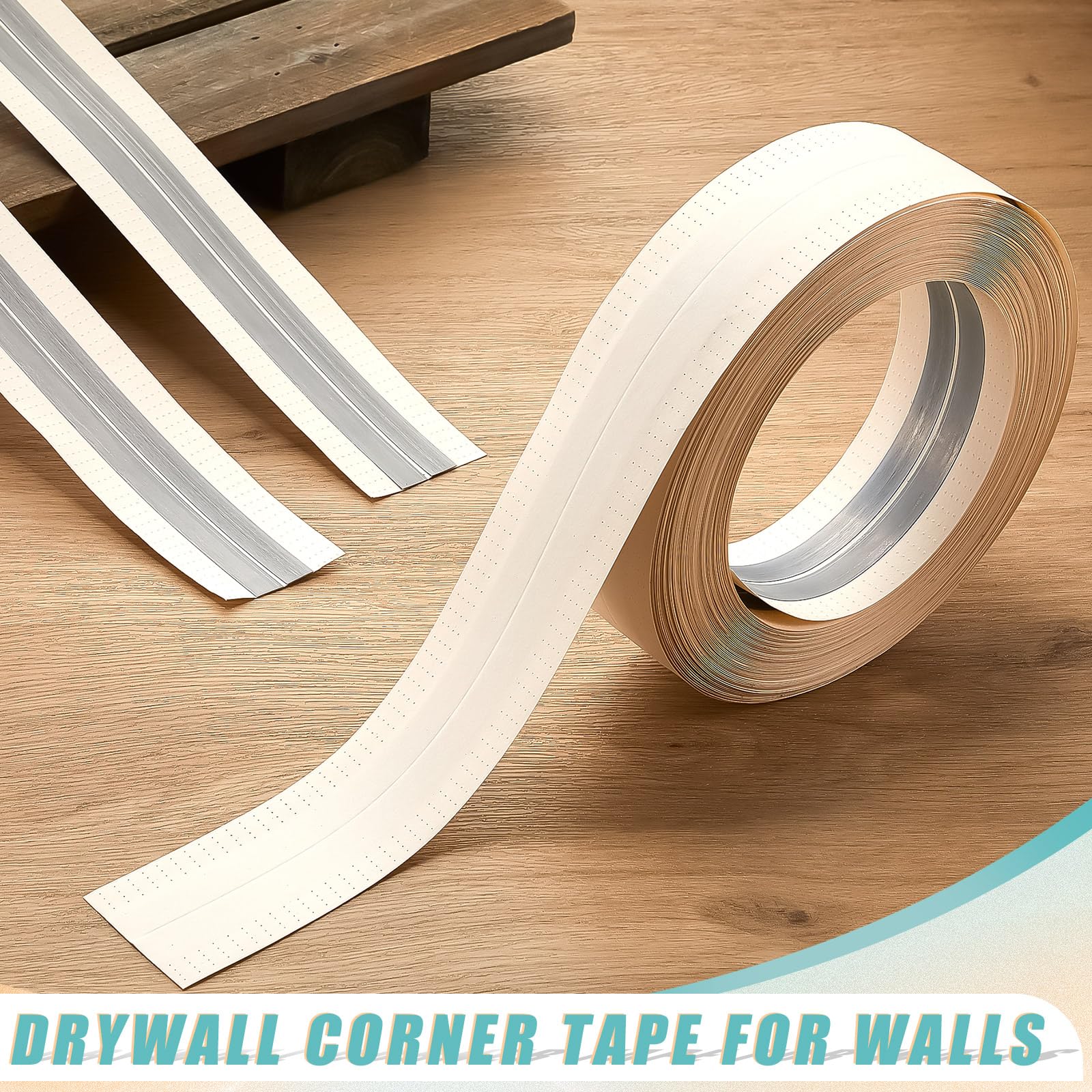 Pangda 150 Feet by 2 Inch Reinforced Corner Drywall Tape Inside Outside Corner Tape Drywall Tape with Metal No Adhesive Side for Wall Crack Repair Tool