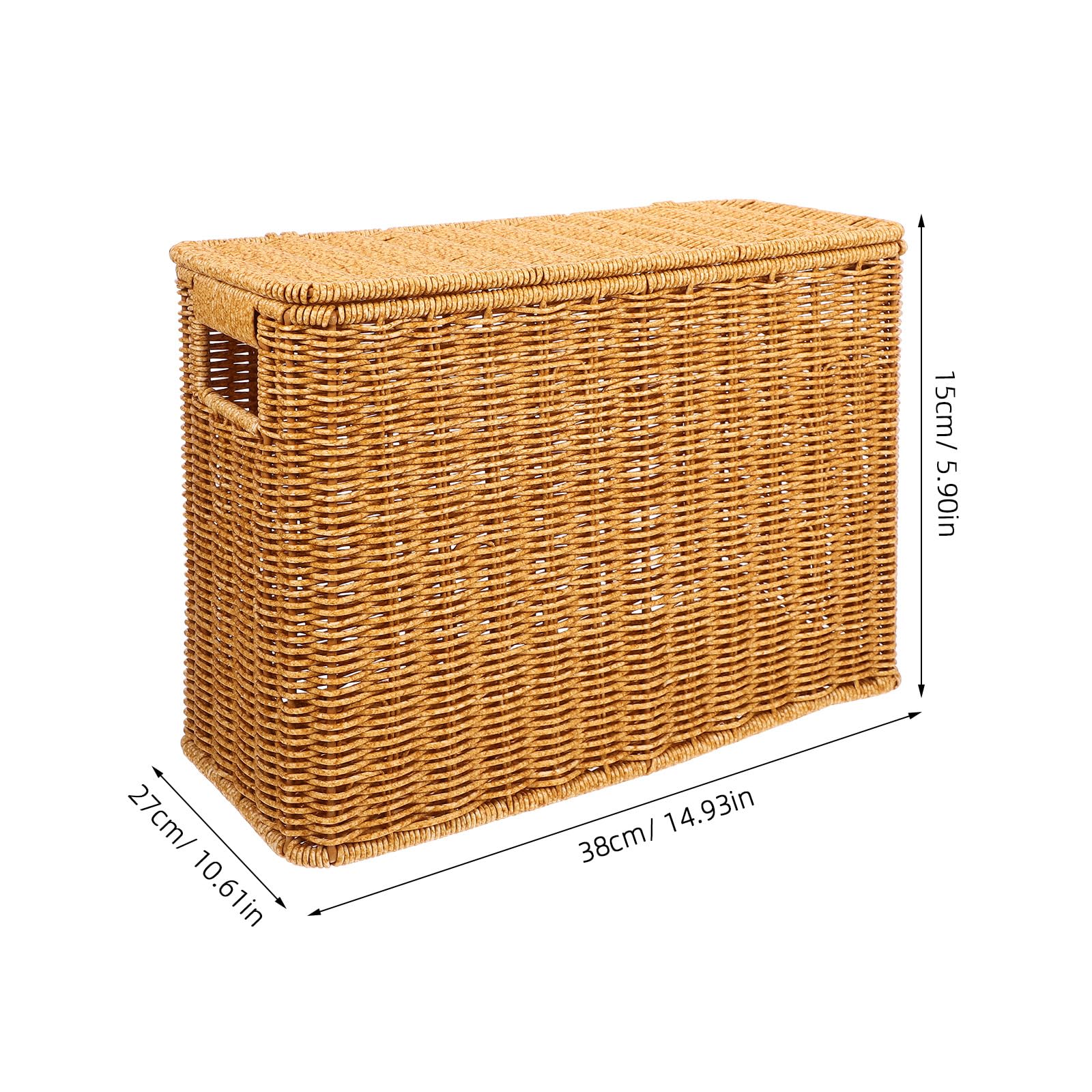 Gadpiparty Large Wicker Storage Basket with Lids Wicker Basket Rattan Magazine Holder Decorative Basket Bin Woven Storage Container, 15 Inch