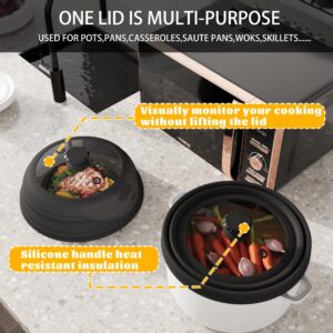 Microwave Splatter Cover, Vented Silicone and Glass Cover Splatter Guard Lid, Food Collapsible Plate Cover Lid with Easy Grip Handle, Anti-Splatter Lid Fits 6-7- 8-9 inch Plates & Bowls.