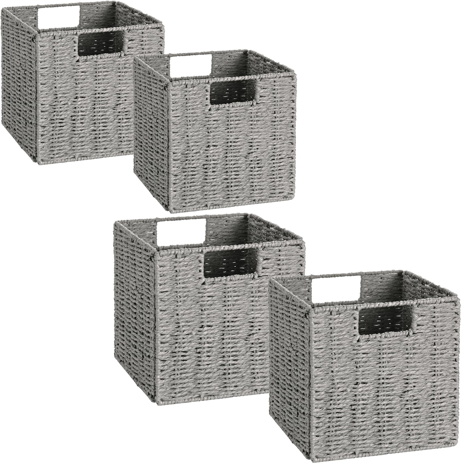 Vagusicc Wicker Baskets for Storage, Wicker Baskets for Shelves, Set of 4 Hand-Woven Round Paper Rope Storage Baskets Wicker Baskets for Organizing Storage Bins, Grey