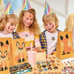 BOIKOKY 110Pcs Fox Birthday Decorations Fox Party Favors with Slap Bracelets Keychain Temporary Tattoo Stickers Badges Gift Bags for Kids Woodland Baby Shower Jungle Safari Party Supplies