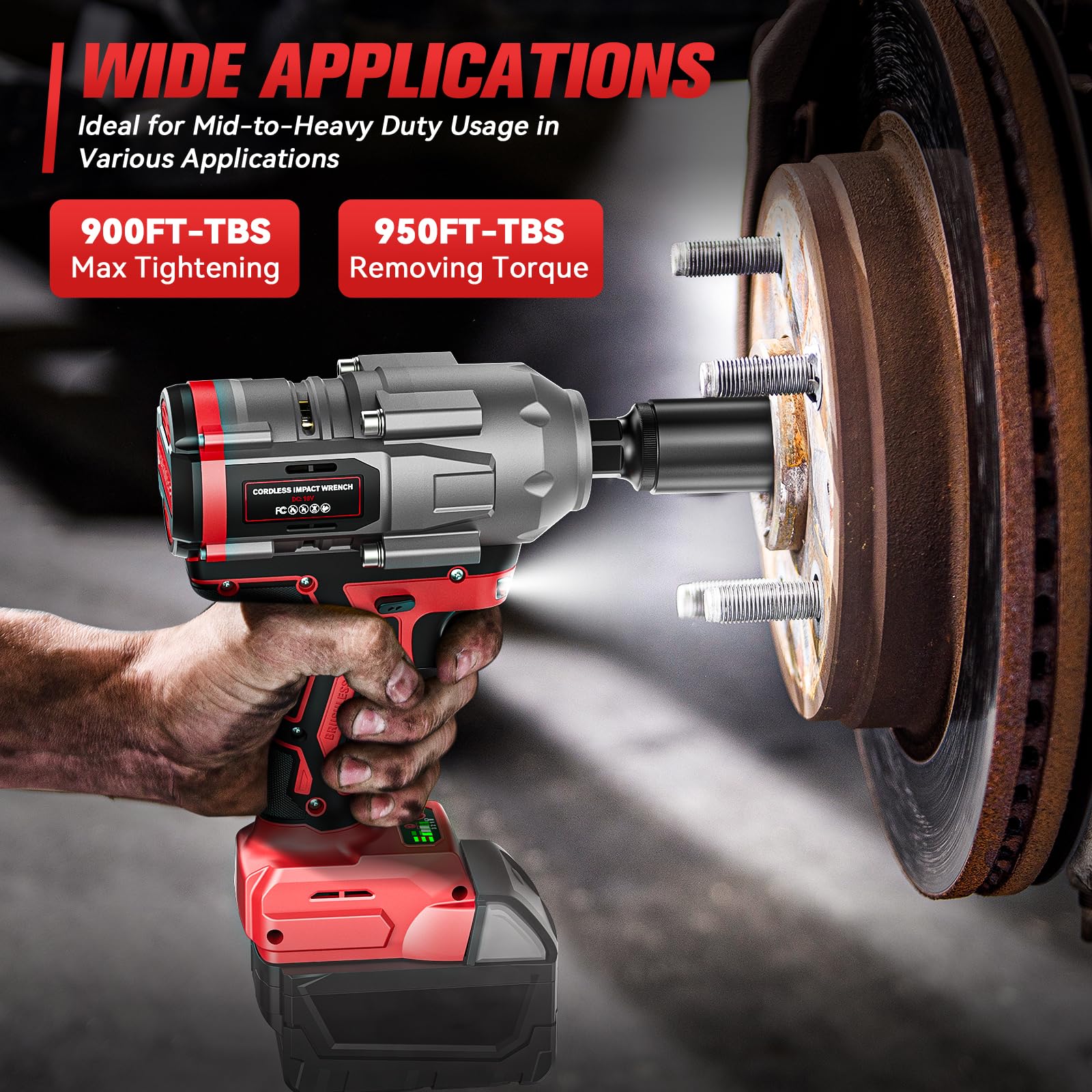 Cerycose Cordless Impact Wrench 1/2 inch for Milwaukee 18V Battery, 900Ft-lbs (1200N.m) Brushless High Torque Impact Gun (No Battery)