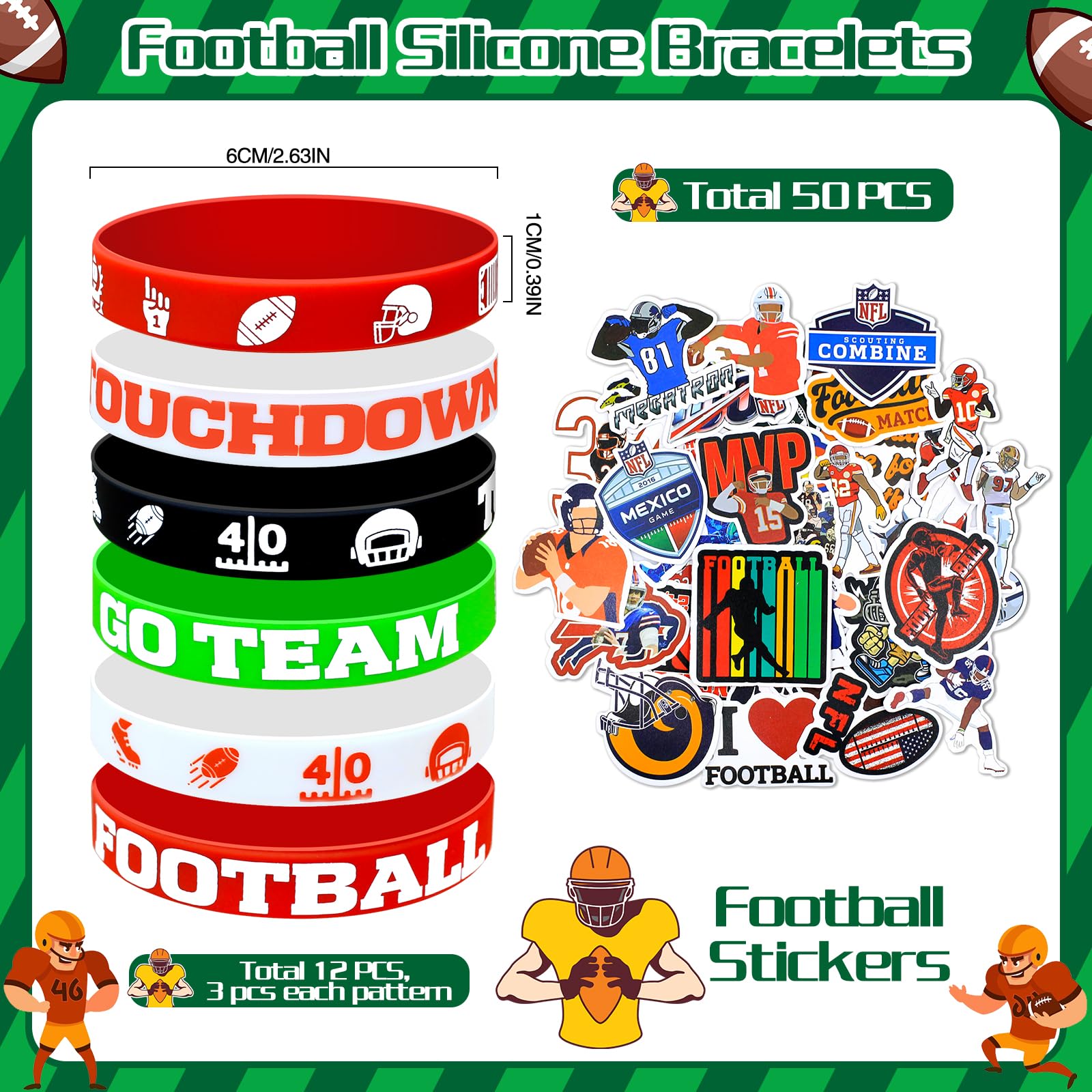 BOIKOKY 122Pcs Football Party Favors Football Goodie Bags Stuffers with Stress Ball Keychain Tattoo Sticker Silicone Bracelet for Football Birthday Party Supplies