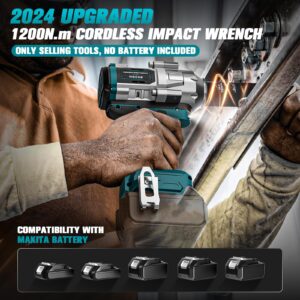 Cordless Impact Wrench 1/2 inch for Makita Battery, 900FT-LBS (1200N.m) Brushless Electric Impact Gun Includes LED Work Light, Bare Tool Only (950Ft-lbs Wrench Bare Tool)