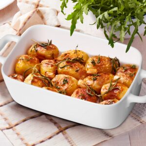 FLORWOD Small Baking Dish, Rectangular Baking Pan with Handles, White Porcelain Casserole Dish for 1 or 2 Person, 6.5x5x1.5in