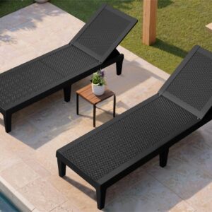 Greesum Outdoor Chaise Lounge Chairs Set of 2 with 5-Position Adjustable Backrest, Waterproof PE Sun Loungers for Garden Pool Beach Patio Deck Sunbathing, Black