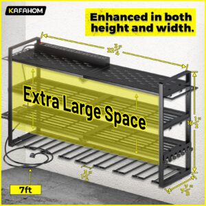 KAFAHOM Power Tool Organizer with Charging Station.Garage 8 Drill Holder Built in 8 Outlets Power Strip,Tool Storage Shelf Wall Mount,Tool Battery Organizer with Screwdriver/Hammer/Air Tool Rack