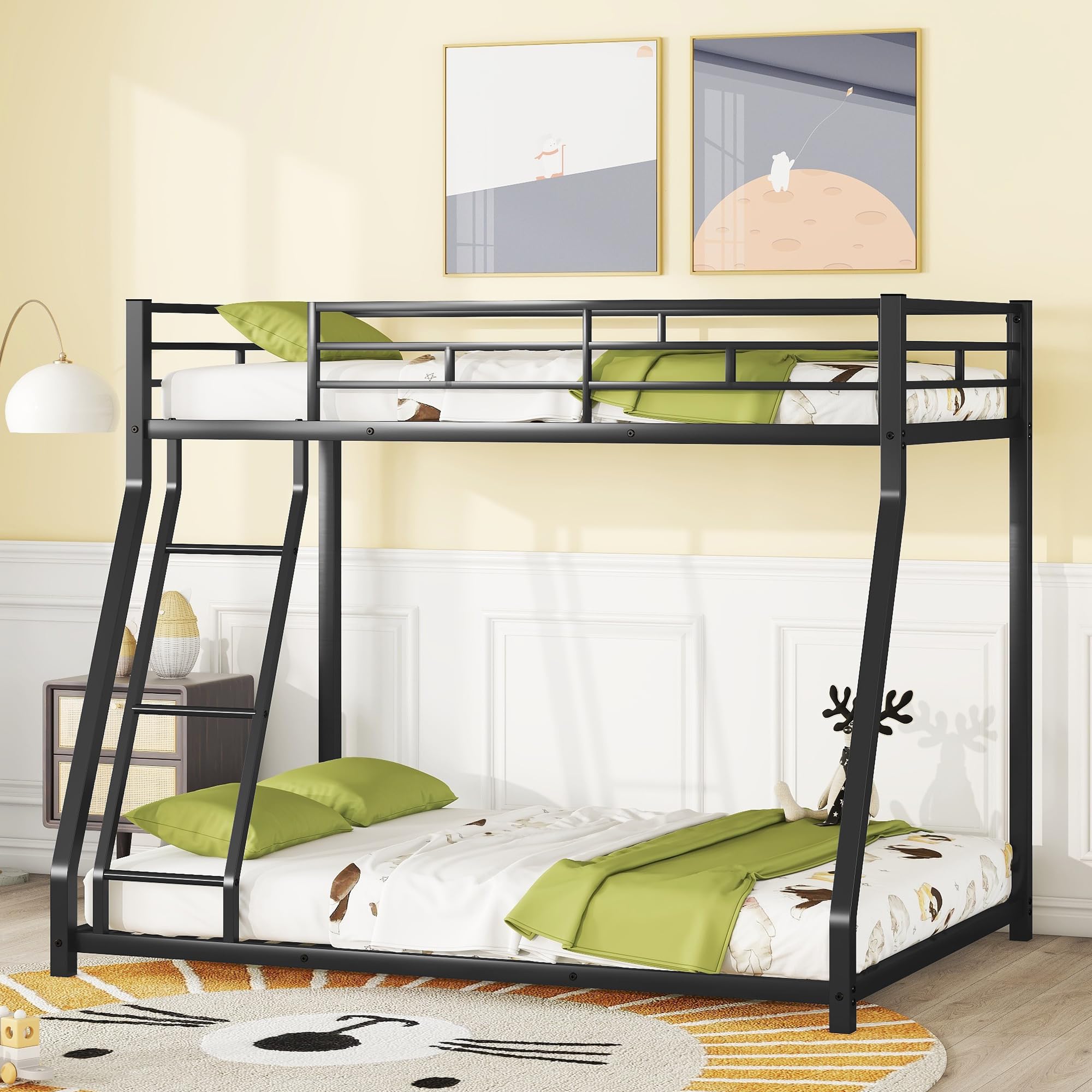 Bellemave Twin Over Full bunk Bed，Metal Floor Bunk Bed, Bunk Bed for Kids, Adults, Bunk Bed for Boys, Girls, Adult bunk beds Heavy Duty, Black