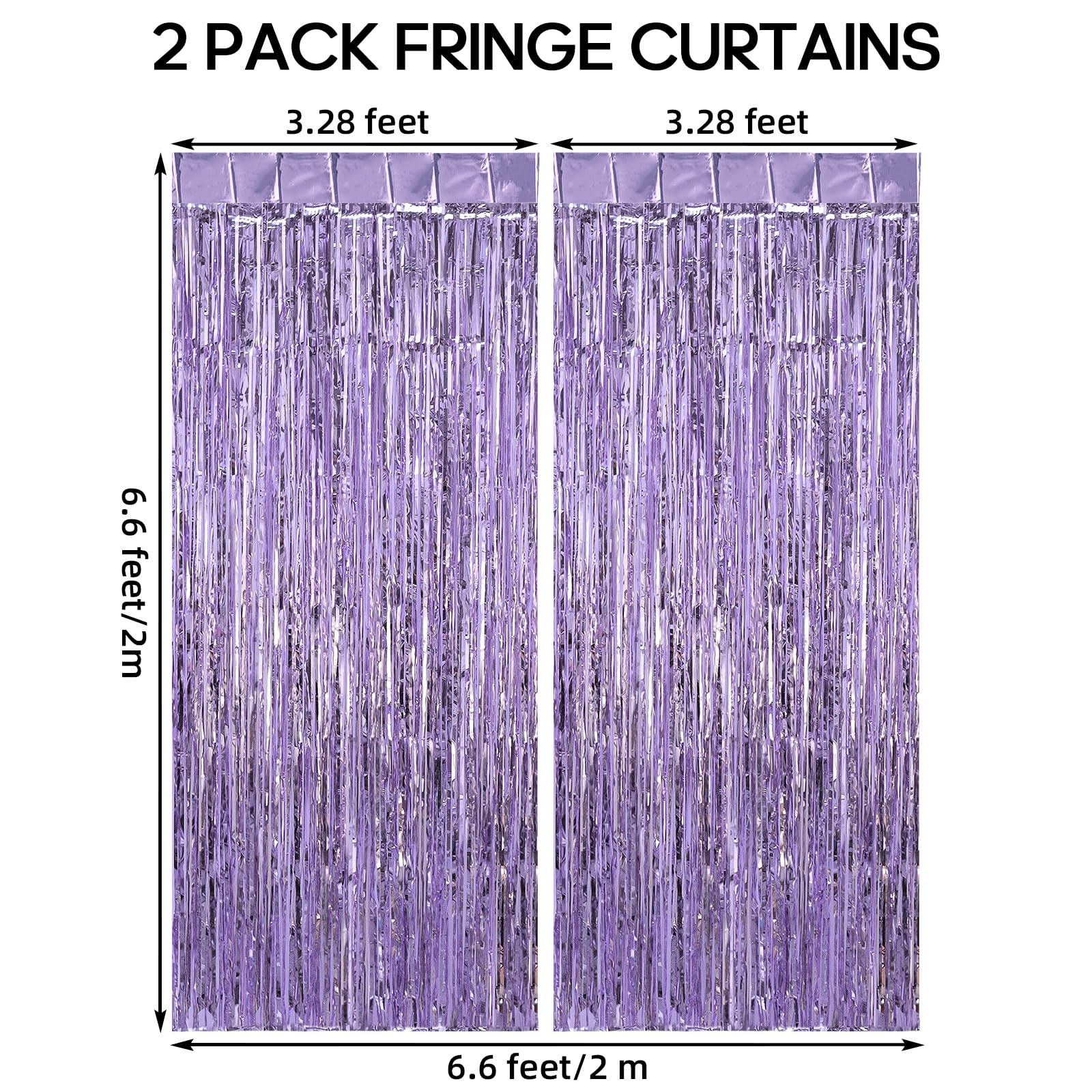 TOTAFAM 2 Pack Fringe Curtains Backdrops, Foil Fringe Curtains, Door Streamers for Birthday Wedding Bridal Shower Holiday Graduation Party Decorations, Photo Booth Backdrops Light Purple