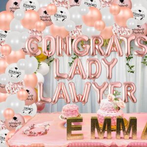 Law School Graduation Party Decoration 2025 - Rose Gold Lawyer Grad Congrats Lady Lawyer Balloon Banner Rose Gold White Congrats Balloon Garland Arch Kit for Law Day Decor Future Lawyer Party Supplies