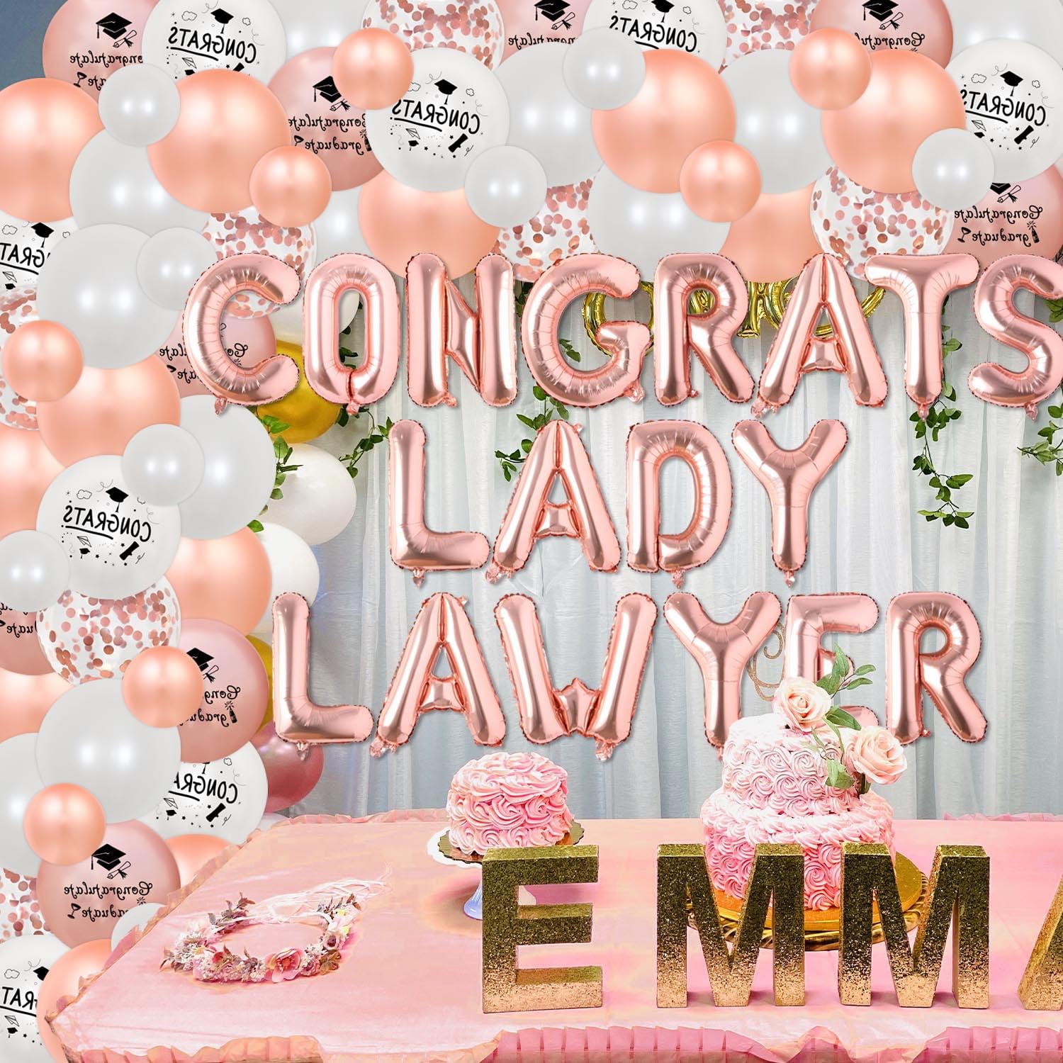 Law School Graduation Party Decoration 2025 - Rose Gold Lawyer Grad Congrats Lady Lawyer Balloon Banner Rose Gold White Congrats Balloon Garland Arch Kit for Law Day Decor Future Lawyer Party Supplies