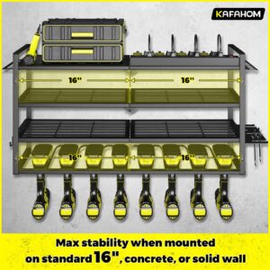 KAFAHOM Power Tool Organizer with Charging Station.Garage 8 Drill Holder Built in 8 Outlets Power Strip,Tool Storage Shelf Wall Mount,Tool Battery Organizer with Screwdriver/Hammer/Air Tool Rack