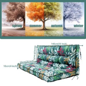 Sauqzoh Replacement Cushions for Swing, Swing Cushions 3 Seater Replacement, Waterproof Thicken Washable Pad Cushion for Outdoor Indoor Furniture Swing Patio (Green Flower, Swing Cushions 55inch)