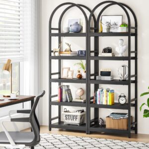 Tribesigns 5-Tier Open Bookshelf, 74.4" Industrial Arched Bookcase Storage Shelves with Metal Frame, Farmhouse Storage Rack Tall Standing Bookshelves for Bedroom, Living Room, Home Office