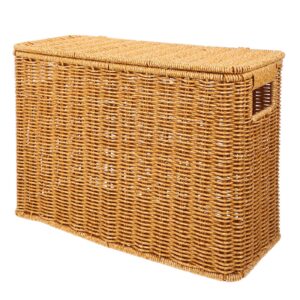 gadpiparty large wicker storage basket with lids wicker basket rattan magazine holder decorative basket bin woven storage container, 15 inch