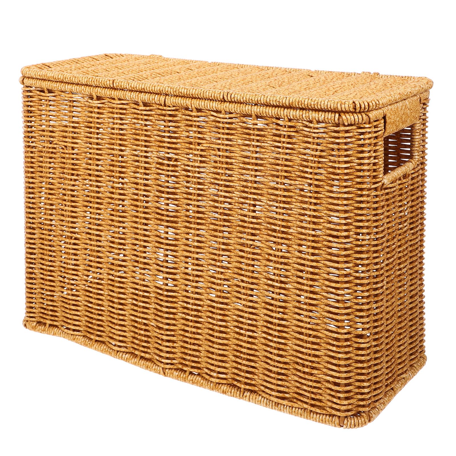 Gadpiparty Large Wicker Storage Basket with Lids Wicker Basket Rattan Magazine Holder Decorative Basket Bin Woven Storage Container, 15 Inch