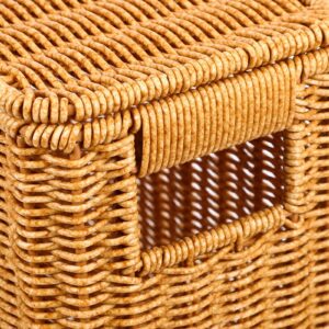 Gadpiparty Large Wicker Storage Basket with Lids Wicker Basket Rattan Magazine Holder Decorative Basket Bin Woven Storage Container, 15 Inch