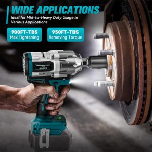 Cordless Impact Wrench 1/2 inch for Makita Battery, 900FT-LBS (1200N.m) Brushless Electric Impact Gun Includes LED Work Light, Bare Tool Only (950Ft-lbs Wrench Bare Tool)