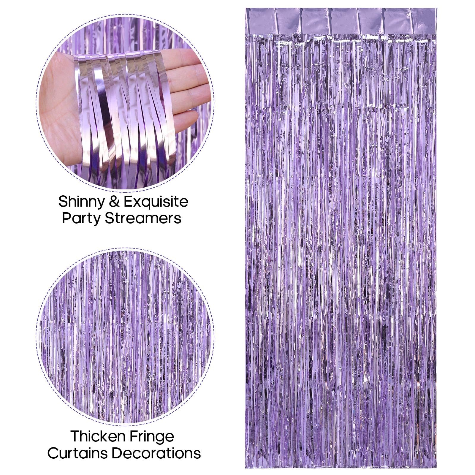 TOTAFAM 2 Pack Fringe Curtains Backdrops, Foil Fringe Curtains, Door Streamers for Birthday Wedding Bridal Shower Holiday Graduation Party Decorations, Photo Booth Backdrops Light Purple