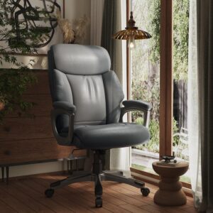 coznook ergonomic executive office chair, leather desk chair comfy, big and tall office chair with wheels,lumbar support and padded arms,swivel wide computer chair (grey)