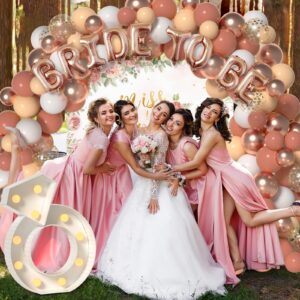 Bachelorette Party Decorations, LYVEEF Rose Gold Bridal Shower Decor, 111 PCS Blush Pink Balloons Garland Arch Kit with Bride To Be Balloons, Confetti Balloons, DIY Marquee Light Up Ring and Backdrop