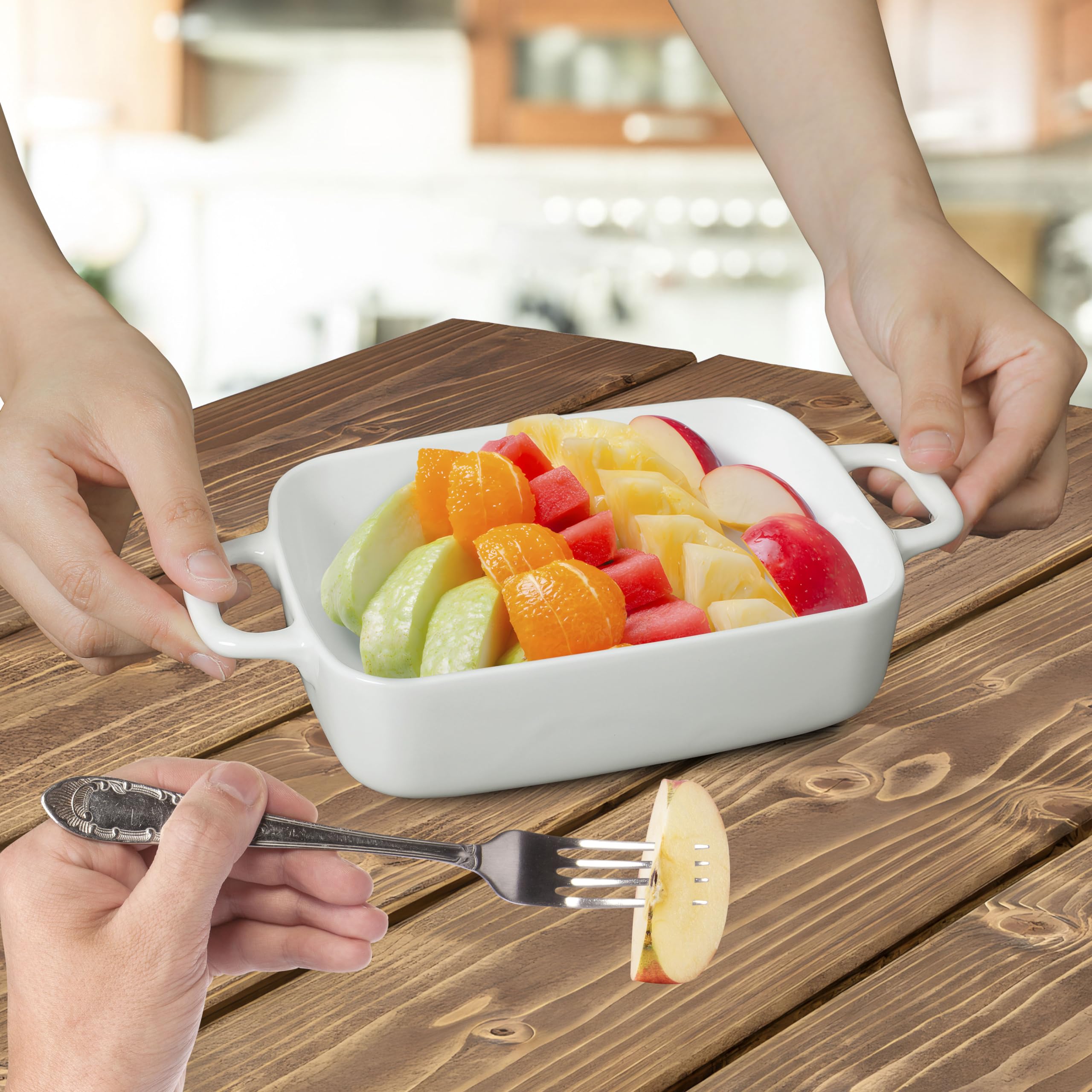 FLORWOD Small Baking Dish, Rectangular Baking Pan with Handles, White Porcelain Casserole Dish for 1 or 2 Person, 6.5x5x1.5in