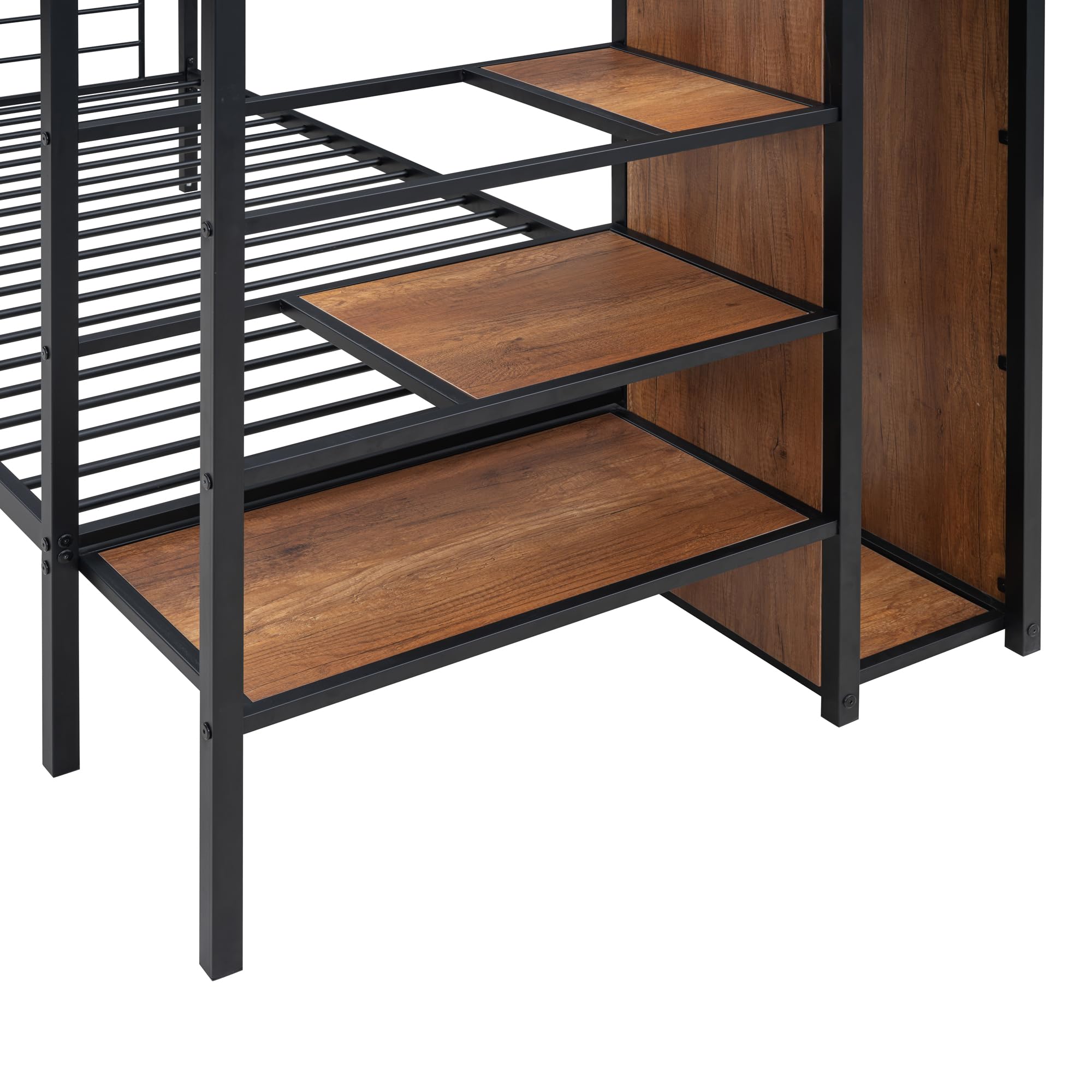 Metal Twin Over Twin Bunk Bed with Lateral Storage Ladder and Wardrobe,for Kids Teens Adults Bedroom Use (Black@Wardrobe-, Twin Over Twin)