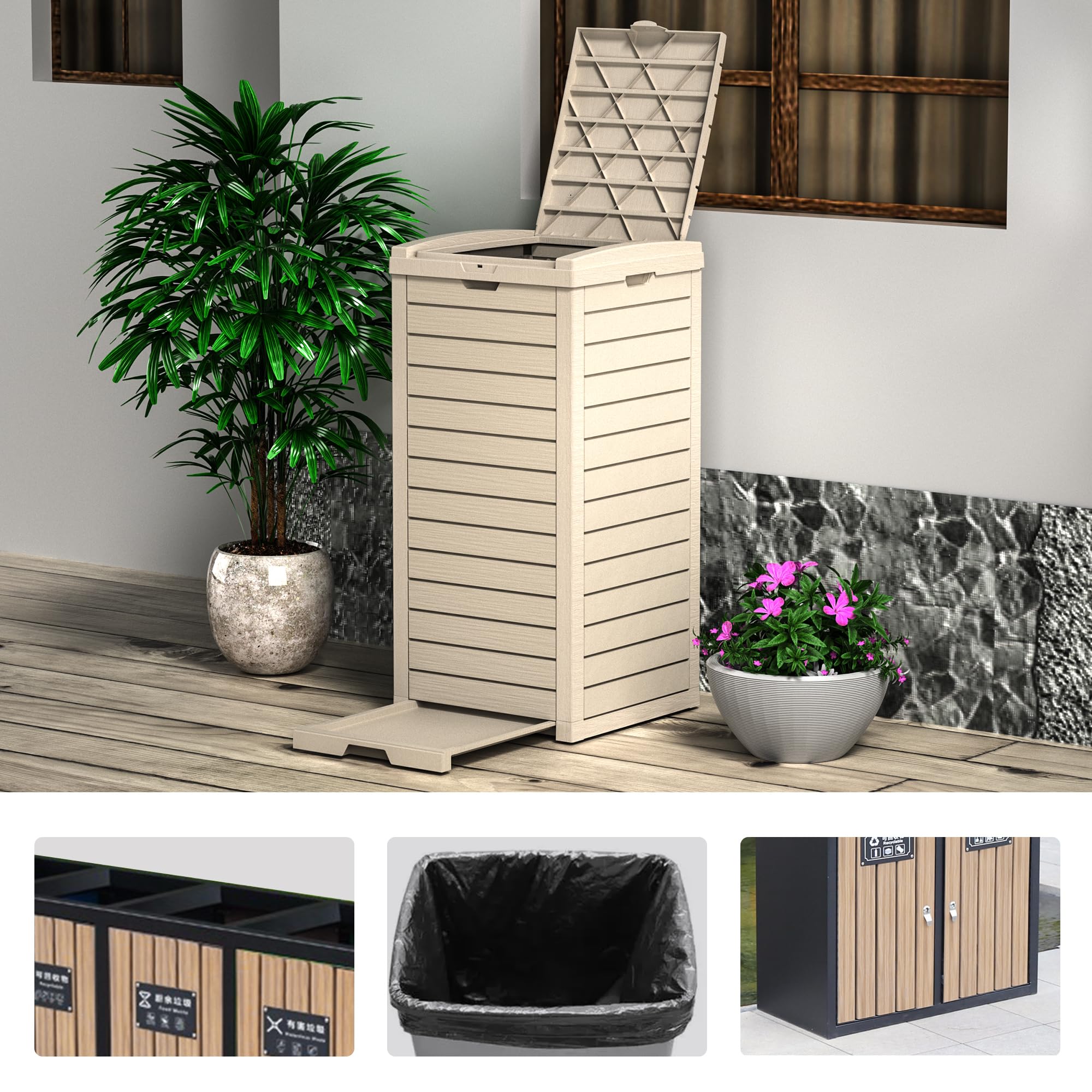 ROJIK Outdoor Waste Bin - Waterproof Resin Garbage Can, Durable and Stylish Outdoor Trash Can