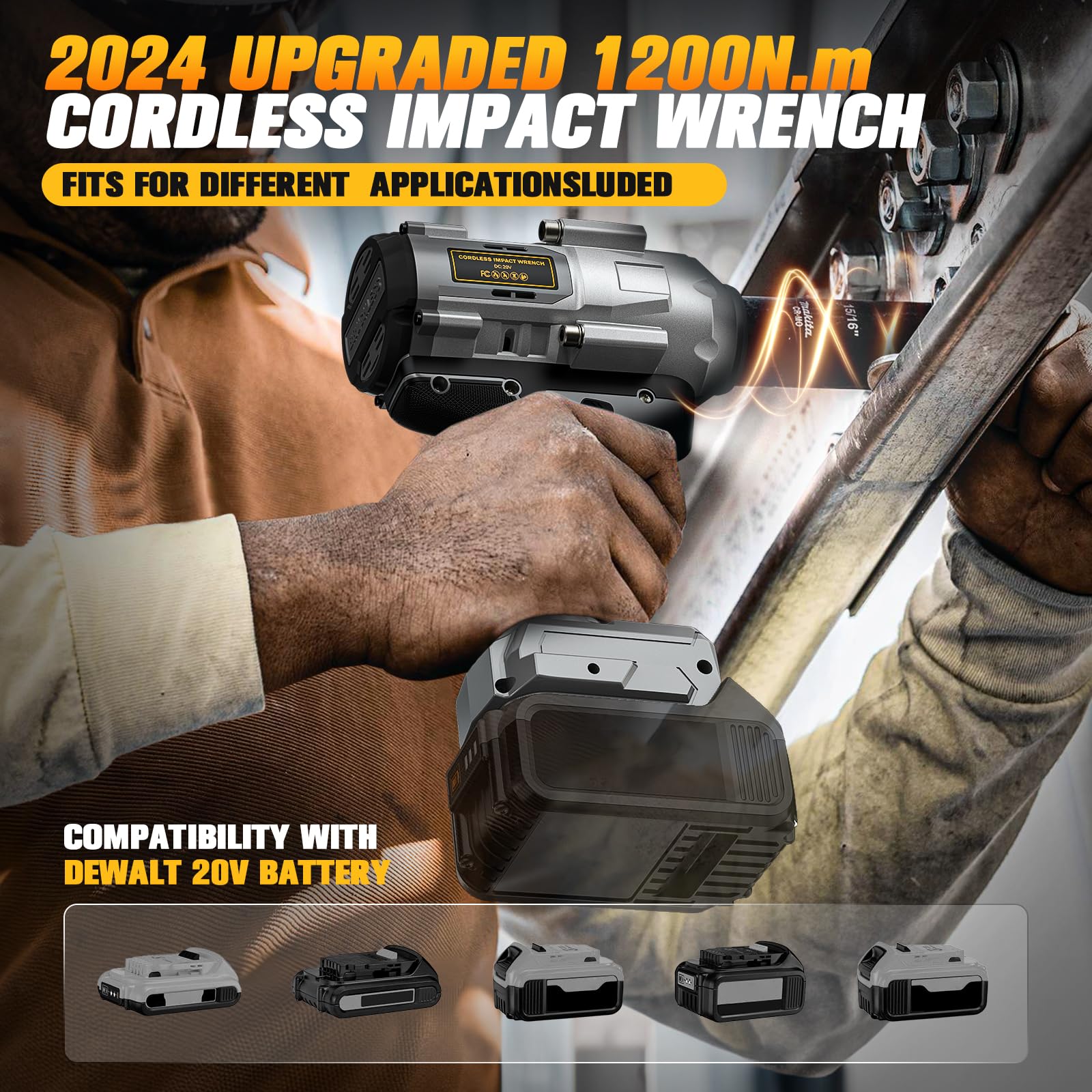 Cordless Impact Wrench 1/2 inch for Dewalt Battery, 900FT-LBS (1200N.m) Brushless Electric Impact Gun Includes LED Work Light, 2100RPM High Torque Impact Driver, Bare Tool Only