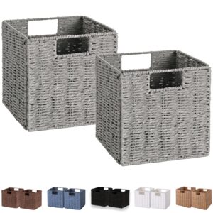 Vagusicc Wicker Baskets for Storage, Wicker Baskets for Shelves, Set of 4 Hand-Woven Round Paper Rope Storage Baskets Wicker Baskets for Organizing Storage Bins, Grey