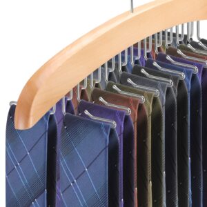 Tie Rack Hanger for Closet,360 Degree Rotating Tie Holder Organizer with 24 Folding Hooks,Wooden Men's Neck Tie Organizer Storage for Belts Tank Tops Scarves