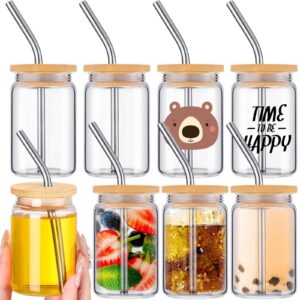 nuogo 8 pcs 3 oz mini glass cups mini tumbler shot glass with straw and lid sublimation shot glass tumblers blank glass cups for wedding