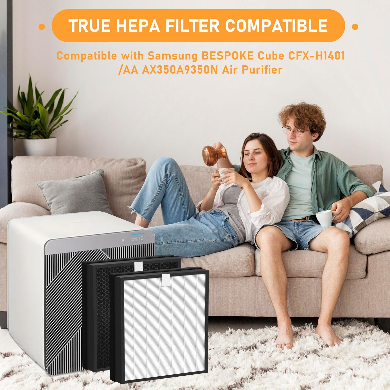 Allisfresh CFX-H1401 True HEPA Filter Replacement Kit Compatible with Samsung Bespoke Cube CFX-H1401/AA Air Cleaner Purifiers, (AX350A9350G/AA, AX350A9350N/AA), 1 Set