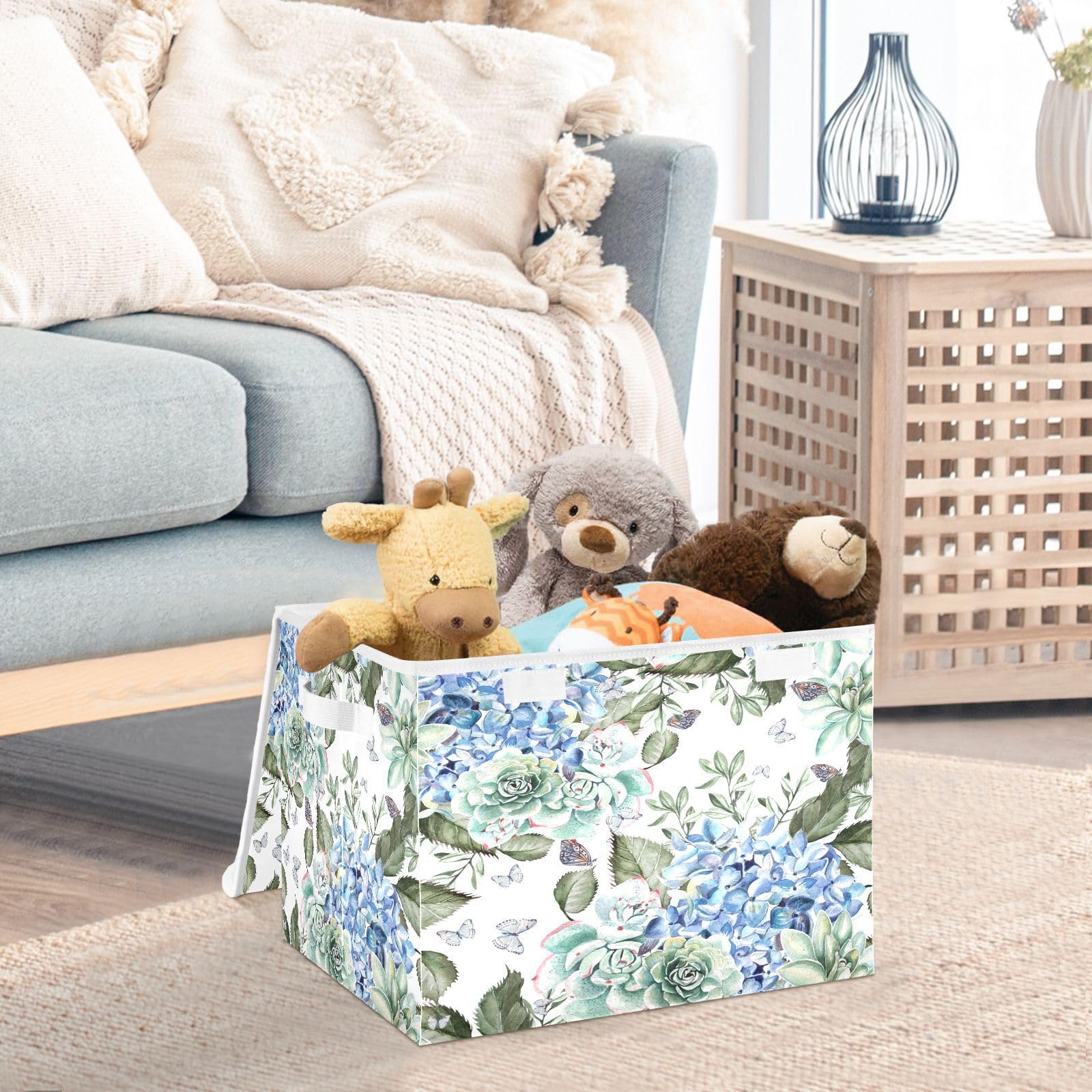 ALAZA Floral Flowers and Leaves Storage Bins with Lids,Fabric Storage Boxes Baskets Containers Organizers for Clothes and Books