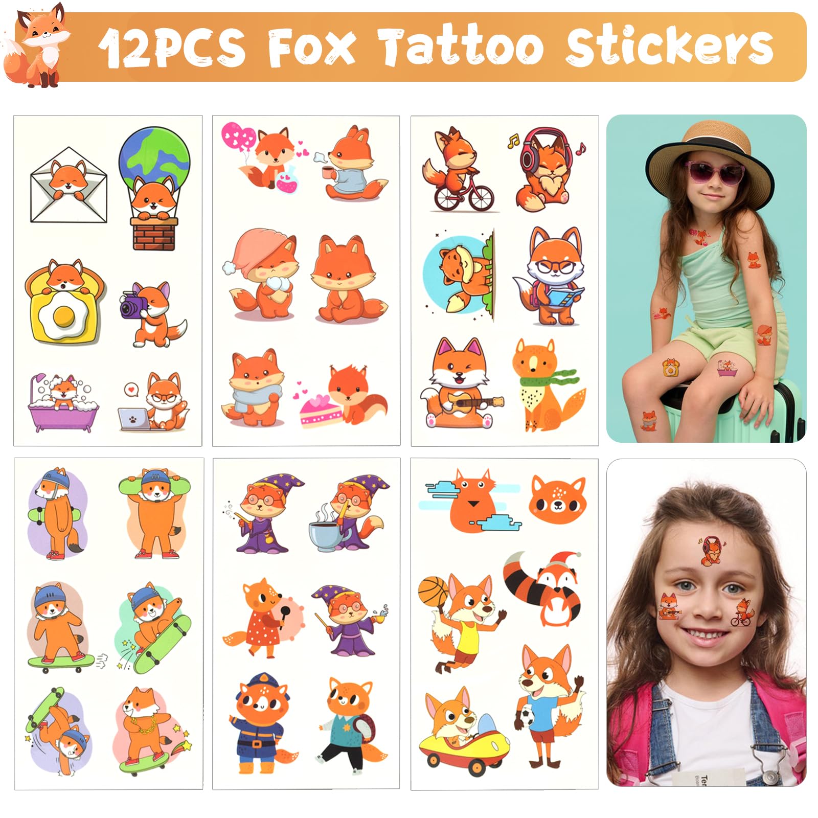 BOIKOKY 110Pcs Fox Birthday Decorations Fox Party Favors with Slap Bracelets Keychain Temporary Tattoo Stickers Badges Gift Bags for Kids Woodland Baby Shower Jungle Safari Party Supplies