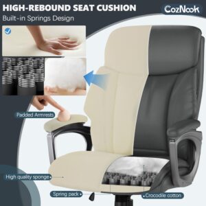 CozNook Ergonomic Executive Office Chair, Leather Desk Chair Comfy, Big and Tall Office Chair with Wheels,Lumbar Support and Padded Arms,Swivel Wide Computer Chair (Grey)