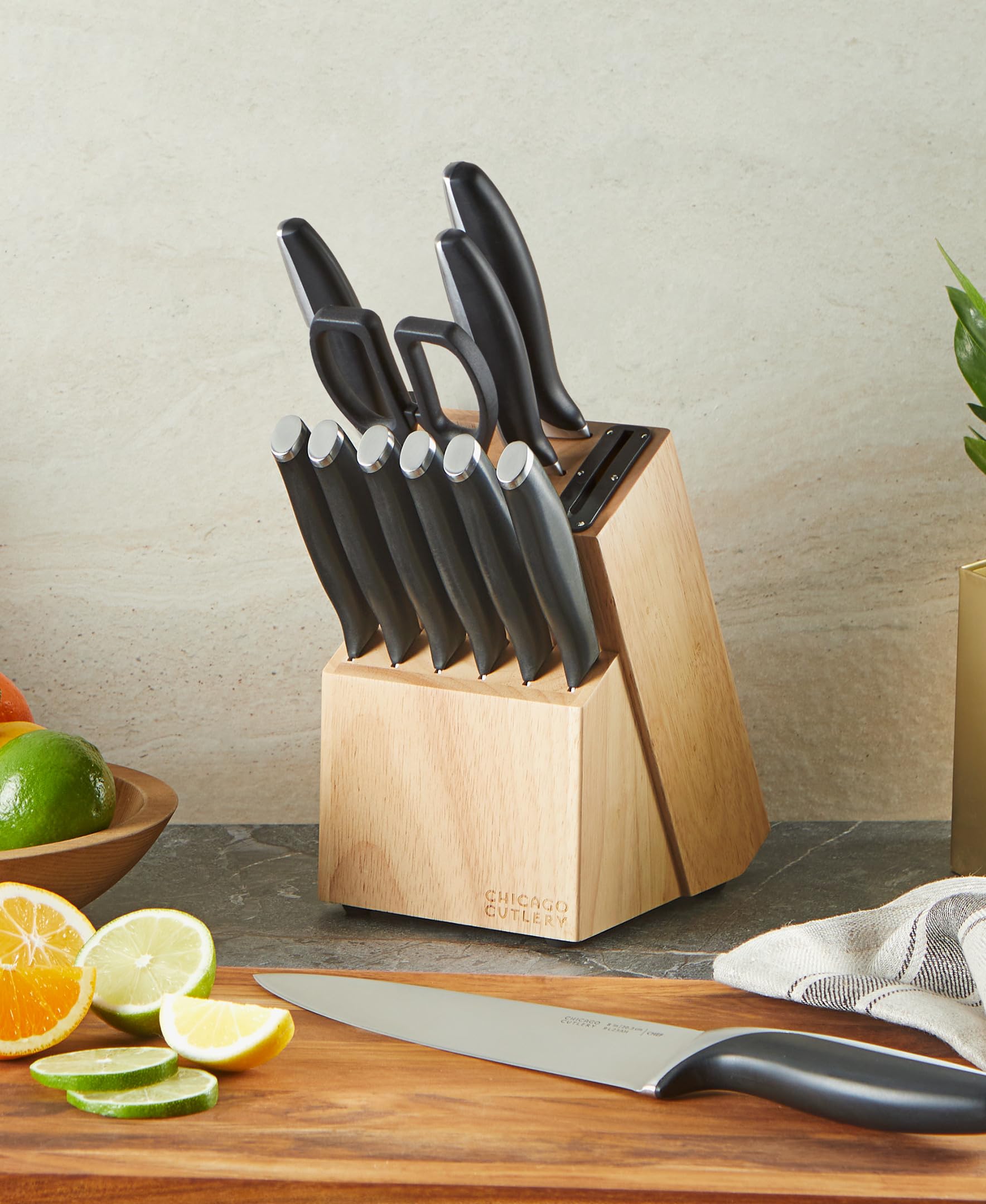 Chicago Cutlery Avondale (12-PC) Built-In Sharpener Kitchen Knife Block Set with Steak Knives, Ergonomic Handles and Sharp Stainless Steel Professional Chef Knife Set