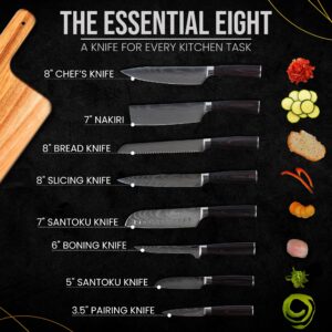 Diversity DS Japanese Chef Knife Set - 20 Piece Kitchen Knife Set with Finger Guard, Sheath, Knife Sharpener, Knife Cleaner Brush, and Wooden Cutting Board - Premium Stainless Steel