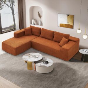 bamooli 104'' modular sectional couch, modern l-shape sectional sofa with chaise lounge, comfy lambswool fabric corner sofa couch, upholstered 5 seater couch for living room, bedroom, apartment,orange